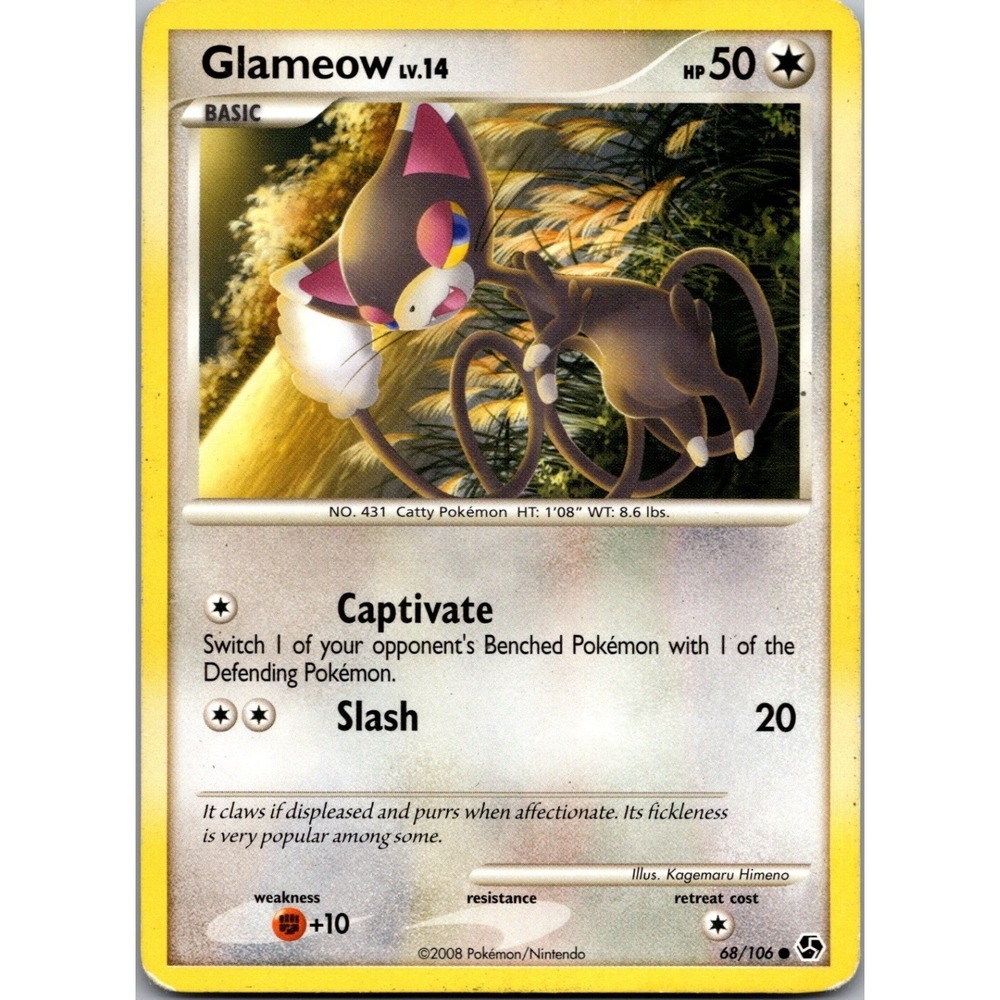 Pokemon Glameow 68/106 Great Encounters Common Colorless Card 2008 LP